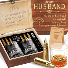 Oaksea for Him - Stainless Steel Engraved Whiskey Stones Glasses Set, Birthday Wedding Gift for Dad, Husband, Boyfriend