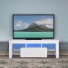 LED TV Stand for Televisions up to 55 Inchs,Modern Entertainment Center with down filp door, Glass shelf and high glossy UV front face