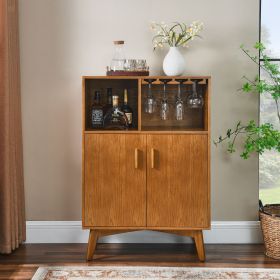 31.5" Liquor Cabinet with Wine Glass Holder & Wine Rack & Adjustable Shelf, Wine Cabinet, Kitchen Coffee Bar Cabinet