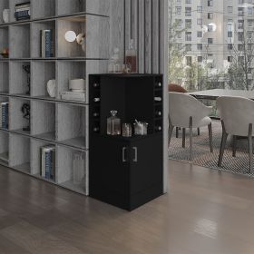 Jakes 42" Tall Corner Bar Cabinet with Eight Wine Bottle Cubbies and Double Door cabinet, Living Room, Liquor Cabinet, Storage Cabinet Black Weng
