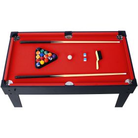 5-in-1 Multi-Game Table - Billiards, Push Hockey, Foosball, Ping Pong, and Basketball black/red (Color: as Pic)