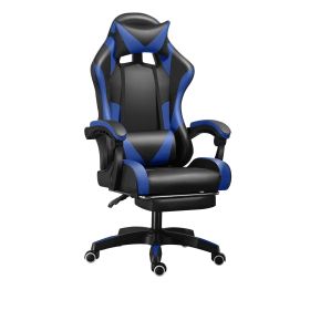 Gaming Chair Office Computer Seating Racing PU Ergonomic Chair Rolling Swivel Adjustable Massage Racer Recliner (Color: Blackblue-yh)