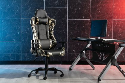 Gaming Chair Office Computer Seating Racing PU Ergonomic Chair Rolling Swivel Adjustable Massage Racer Recliner (Color: Camouflage-rd)