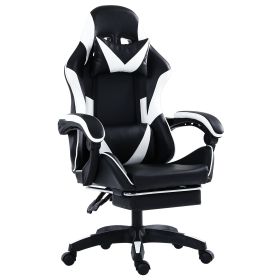 Gaming Chair Office Computer Seating Racing PU Ergonomic Chair Rolling Swivel Adjustable Massage Racer Recliner (Color: Blackwhite-ags)